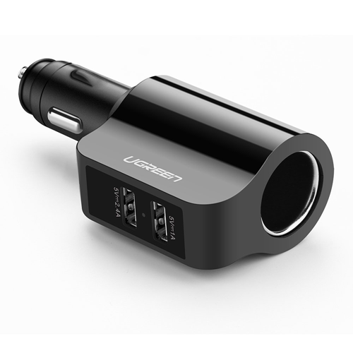 Two USB Ports Car Charger 3.4A + Extended header Ugreen CD115(20394) Black GK
