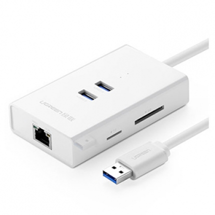 USB 3.0 to Giga Ethernet - 2 ports USB 3.0 Hub - Đầu Đọc Thẻ SD/TF - 50cm Ugreen (20248) GK