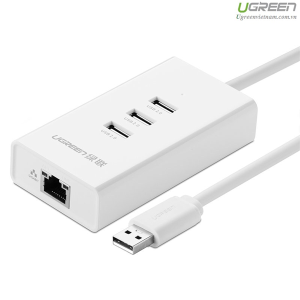 Bộ Chia 3 Cổng USB 2.0 K&#232;m Cổng Mạng LAN 10/100 Mbps Ugreen CR102 (20259) GK