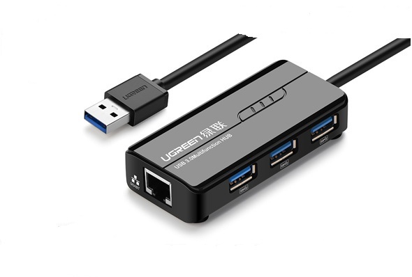 Bộ Chia 3 Cổng USB 3.0 K&#232;m Cổng Mạng LAN 10/100 Mbps Ugreen CR103 (20266) GK