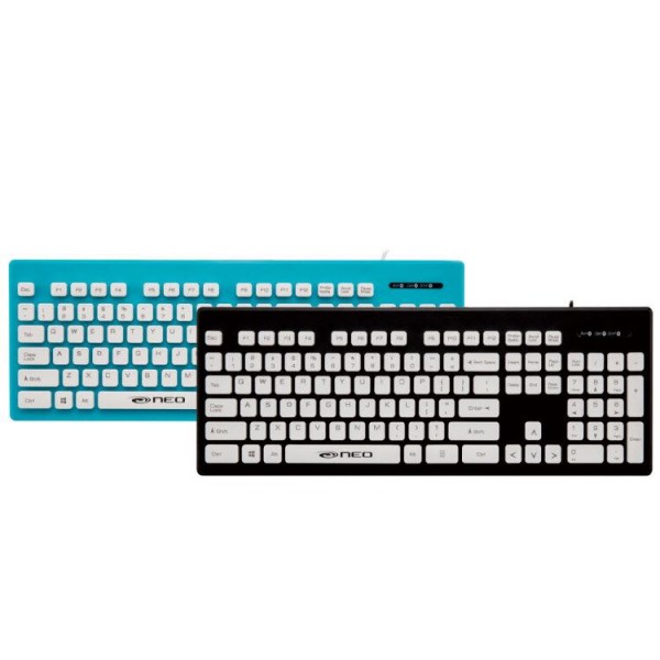NEO K201BLK/K201BLU Wired USB Keyboard Black, Spill Resistant 618MC