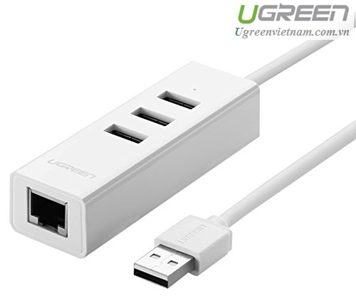 Bộ Chia 3 Cổng USB 2.0 K&#232;m Cổng Ethernet 10/100Mbps Ugreen CR129 (30299) GK