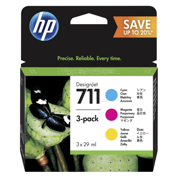 HP 711 29ml CMY Ink Crtg 3-Pack P2V32A 618EL