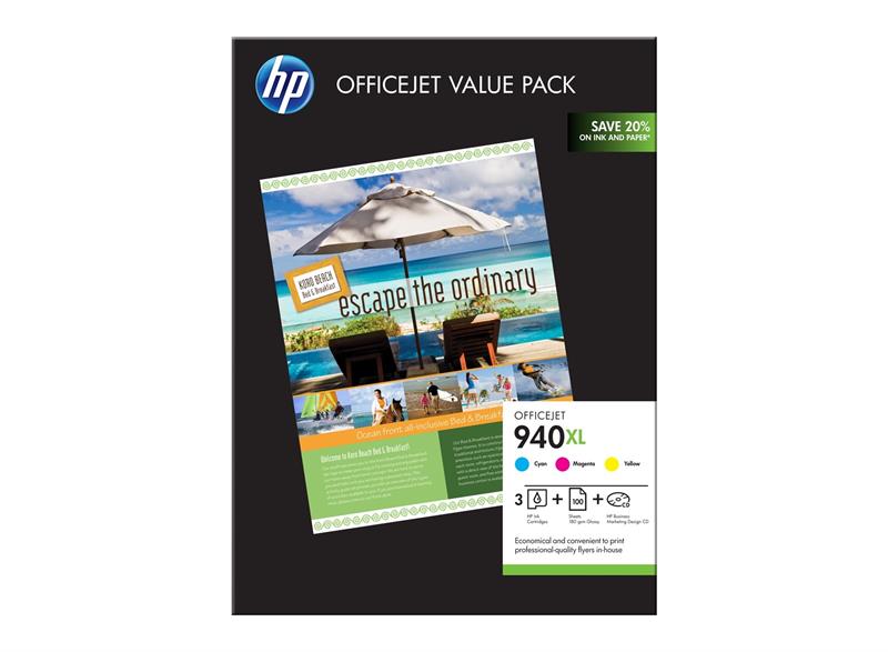 HP 940XL Officejet Brochure Value Pack, CMY, 100sht CG898AA 618EL