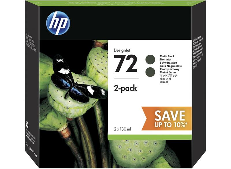 HP 72 130ml Black Ink Crtg 2-Pack P2V33A 618EL