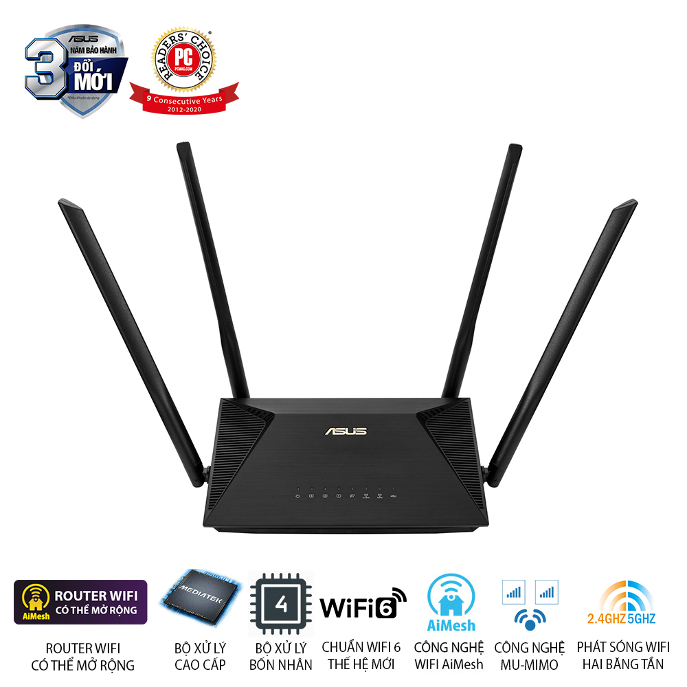 B&#244;̣ ph&#225;t wifi 6 Asus RT-AX53U MU-MIMO AiMesh AX1800Mbps, Router WiFi c&#243; thể mở rộng | 1124P